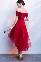 Dark Red High Low Flowers Homecoming Dress, Charming Prom Dress