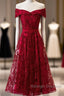 Dark Red Lace Off Shoulder Short Prom Dresseses Wine Red Homecoming Dress