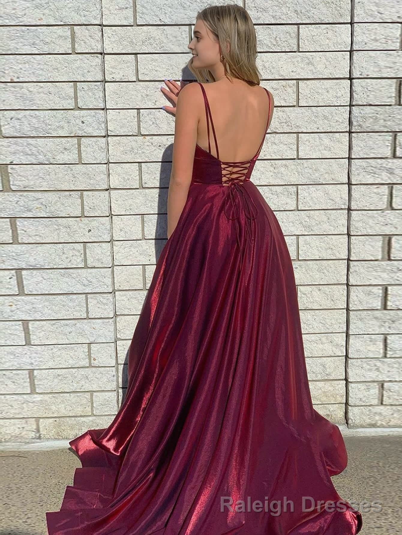 Dark Red Satin A Line Tight Long Prom Dress With Slit