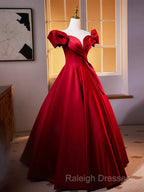 Dark Red Satin Long Prom Dress, Off The Shoulder A-Line Formal Evening Dress
