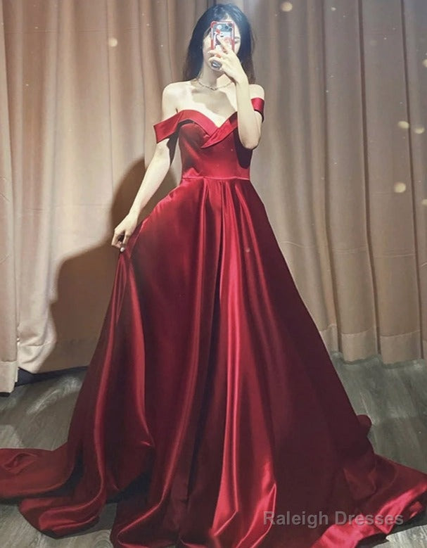 Dark Red Satin Long Prom Dresses, A-Line Sweetheart Evening Dress Formal Gown Main image