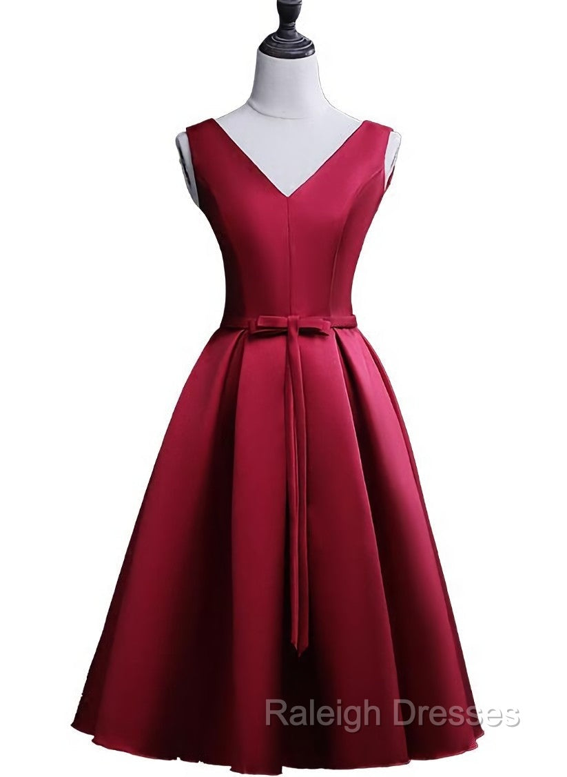 Dark Red Satin Short Homecoming Dress, Lovely Bridesmaid Dress Secondary image