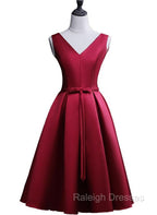 Dark Red Satin Short Homecoming Dress, Lovely Bridesmaid Dress