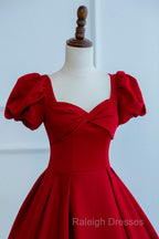 Dark Red Short Sleeve Long Prom Dresses Beautiful A-Line Prom Dresses