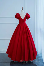 Dark Red Short Sleeve Long Prom Dress, Beautiful A-Line Evening Party Dress