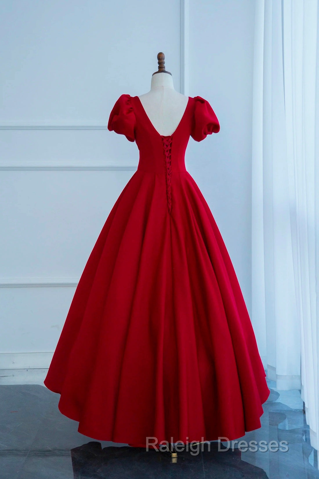 Dark Red Short Sleeve Long Prom Dress, Beautiful A-Line Evening Party Dress