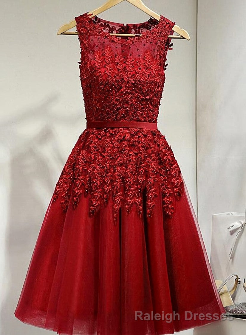 Dark Red Tulle Knee Length Party Dress, Wine Red Homecoming Dress Secondary image