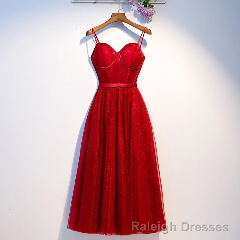 Dark Red Tulle Sweetheart Straps Wedding Prom Dress, Red Homecoming Dress Prom Dress