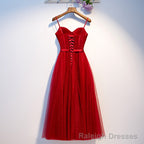 Dark Red Tulle Sweetheart Straps Wedding Party Dress, Red Homecoming Dress Prom Dress