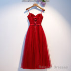Dark Red Tulle Sweetheart Straps Wedding Prom Dress, Red Homecoming Dress Prom Dress
