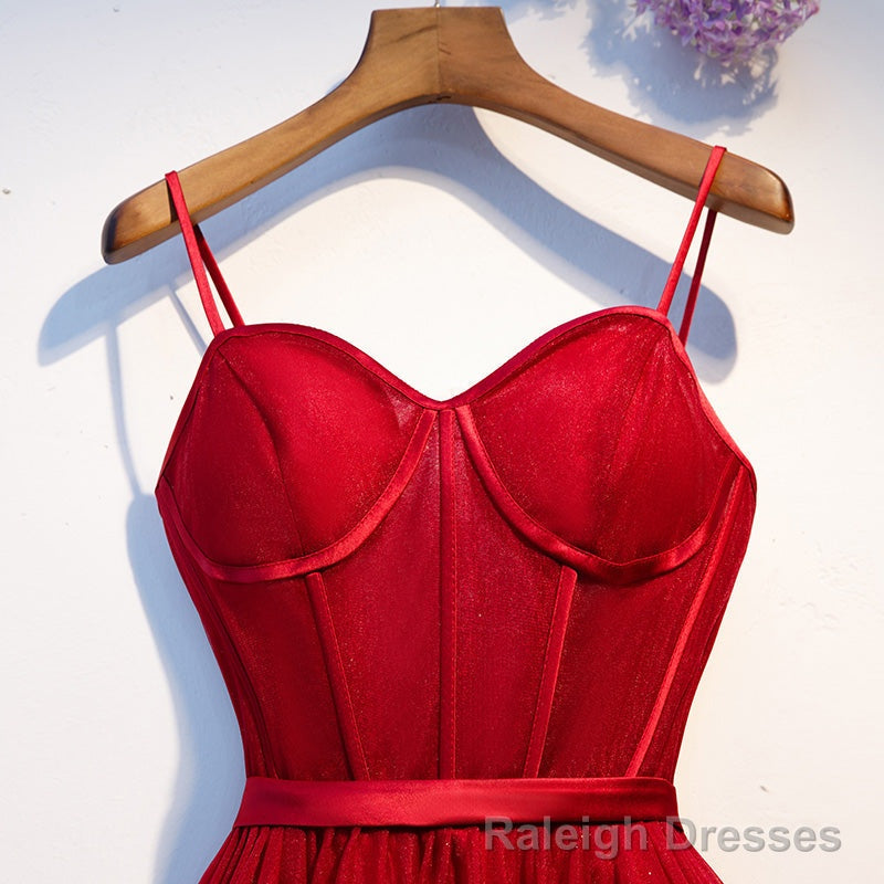 Dark Red Tulle Sweetheart Straps Wedding Prom Dress, Red Homecoming Dress Prom Dress