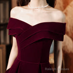 Dark Red Velvet Long Party Dress Prom Dress , A-Line Formal Dresses Evening Dresses