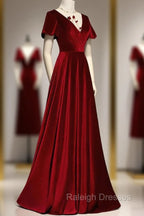 Dark Red Velvet Long Prom Dress, Charming Formal Gowns