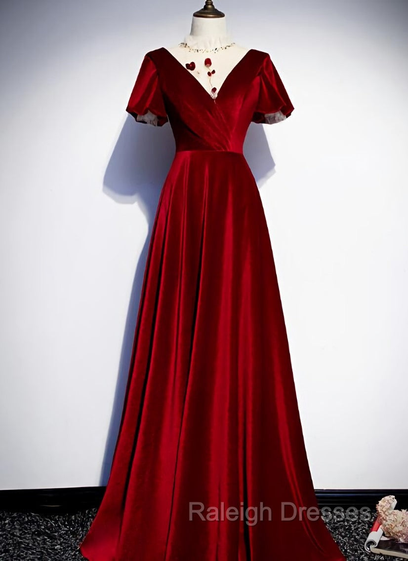 Dark Red Velvet  Long Prom Dress, Charming Formal Gown Main image