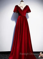 Dark Red Velvet  Long Prom Dress, Charming Formal Gown