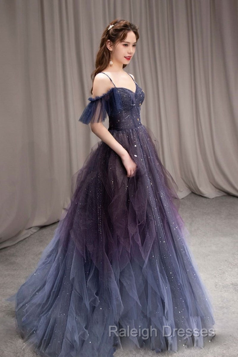 Dark Starry Sky Purple Tulle Long Prom Dress Purple Evening Dress Secondary image