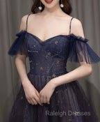 Dark Starry Sky Purple Tulle Long Prom Dress Purple Evening Dress