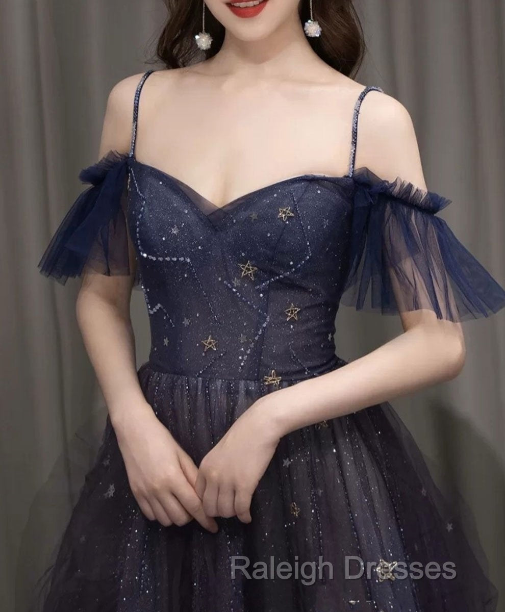 Dark Starry Sky Purple Tulle Long Prom Dress Purple Evening Dress