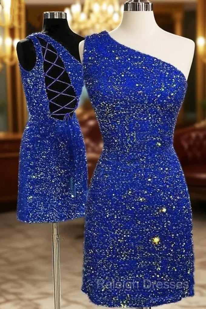 Dazzling One-Shoulder Short Velvet Sequins Homecoming Dress