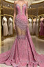 V-Neck Sequins Prom Dress Mermaid Sleeveless Crystal.