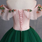 Deep Green Tulle Off Shoulder Long Customize Prom Dress, Evening Dress With Sleeve