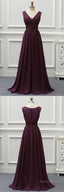 Deep Red Chiffon V Neck Long Lace Prom Dress, Evening Dress