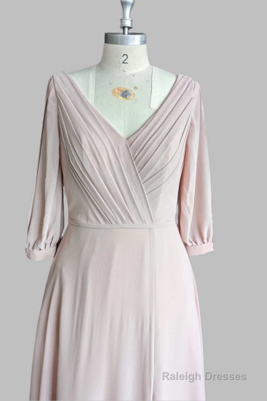 Deep V Neck 1/2 Sleeves Chiffon Max Dresses Side-Slit Floor Length Bridesmaid Dress