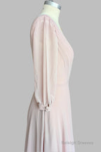 Deep V Neck 1/2 Sleeves Chiffon Max Dresses Side-Slit Floor Length Bridesmaid Dress