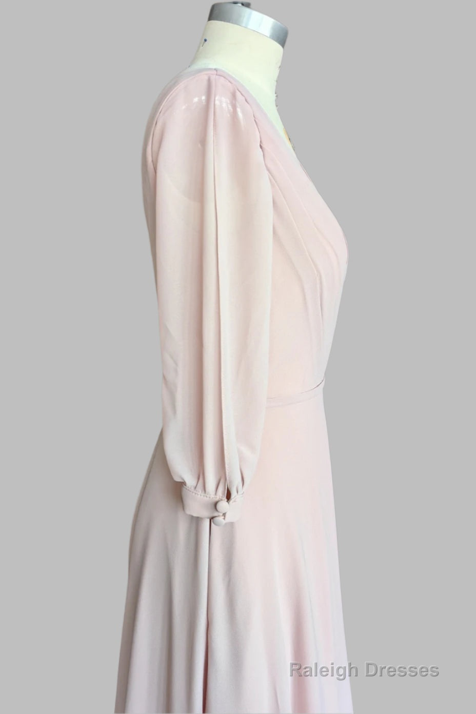 Deep V Neck 1/2 Sleeves Chiffon Max Dresses Side-Slit Floor Length Bridesmaid Dress