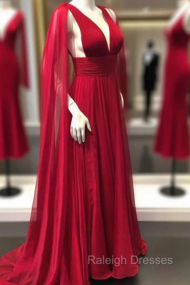 Deep V Neck Chiffon Long Prom Dress Simple Prom Gown Main image