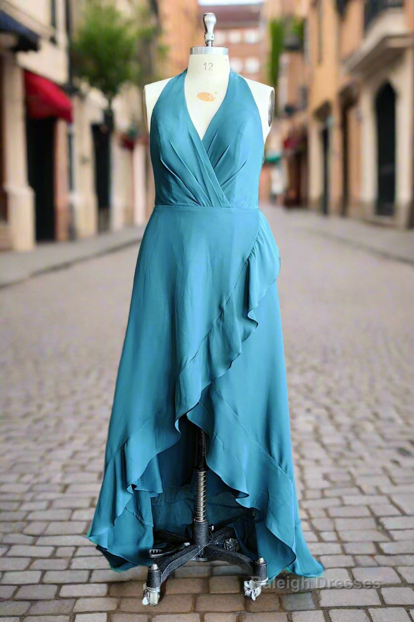 Deep-V Neck Chiffon Plus Size Asymmetrical Bridesmaid Dresses Main image