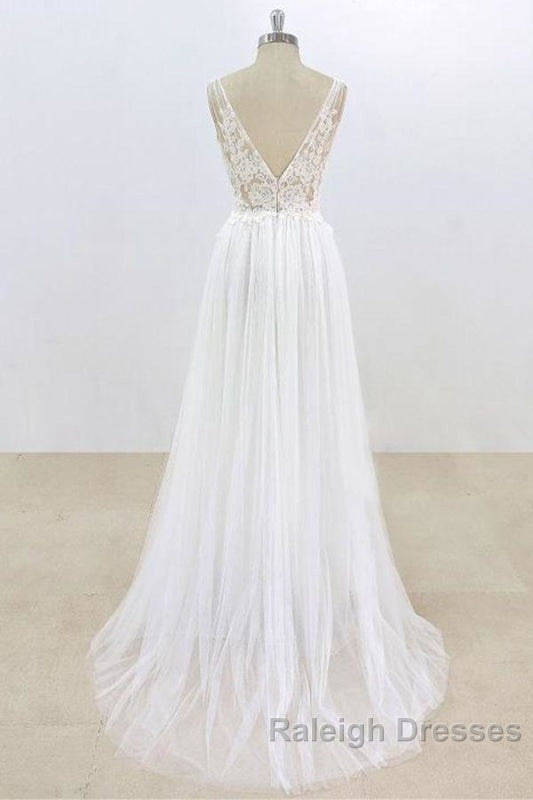 Deep V Neck Lace A Line Tulle Wedding Dresses Secondary image