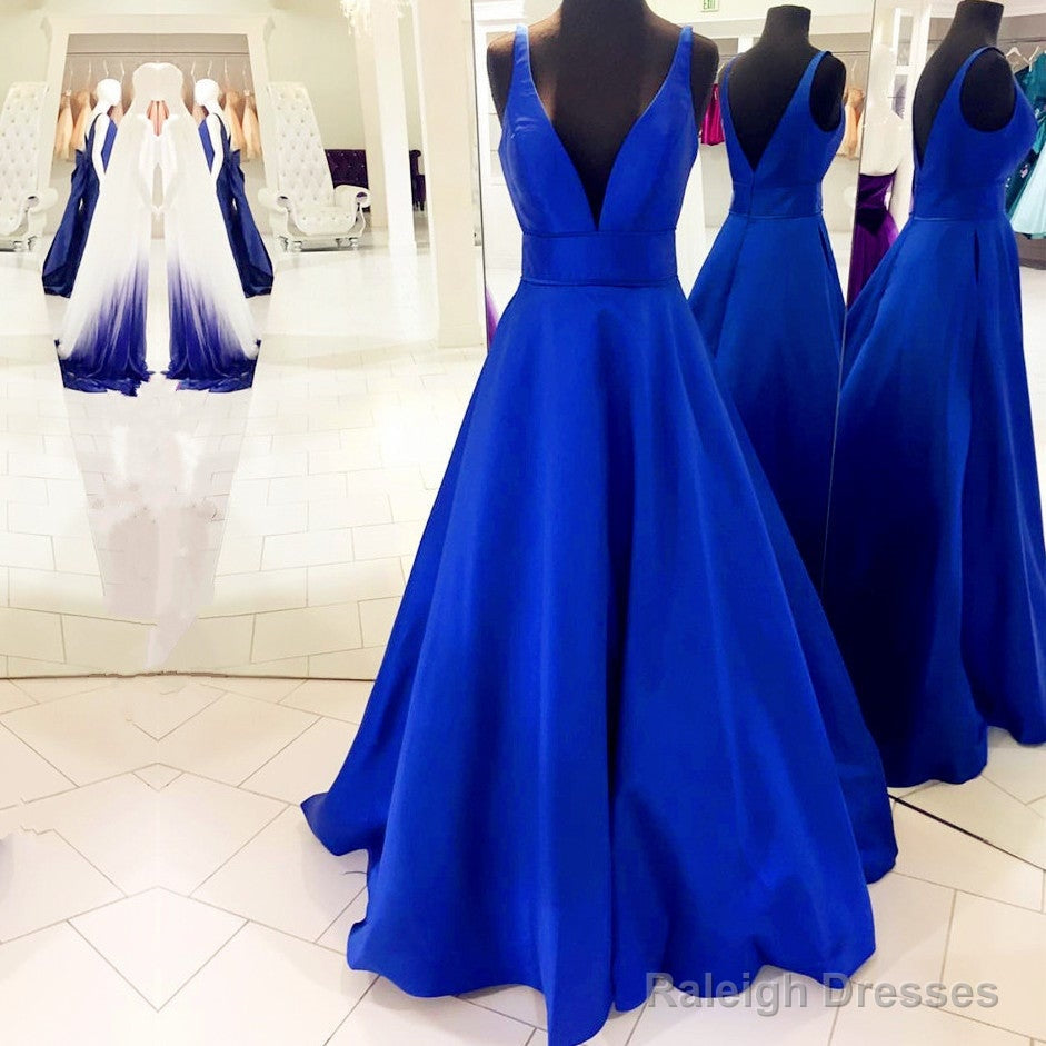 Deep V-Neck Long Satin Floor Length BallGown Prom Dress