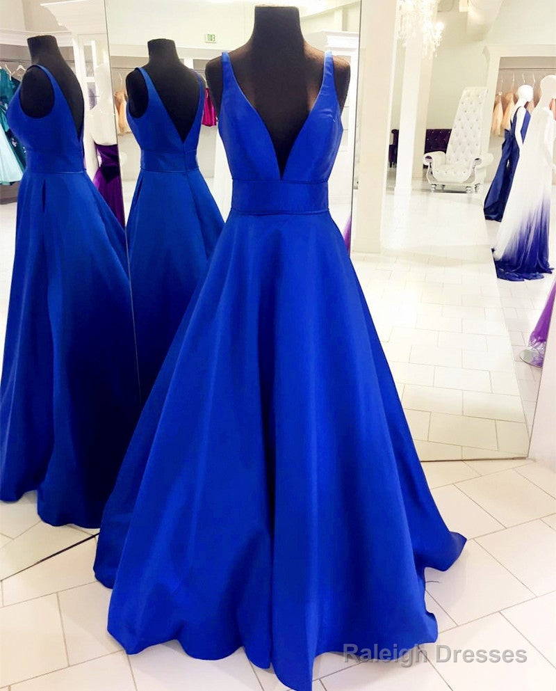 Deep V-Neck Long Satin Floor Length Ballgowns Prom Dresses Main image