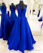 Deep V-Neck Long Satin Floor Length BallGown Prom Dress