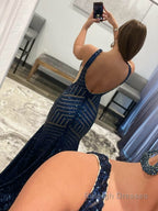 Deep V Neck Pink Sequins Mermaid Long Prom Dress