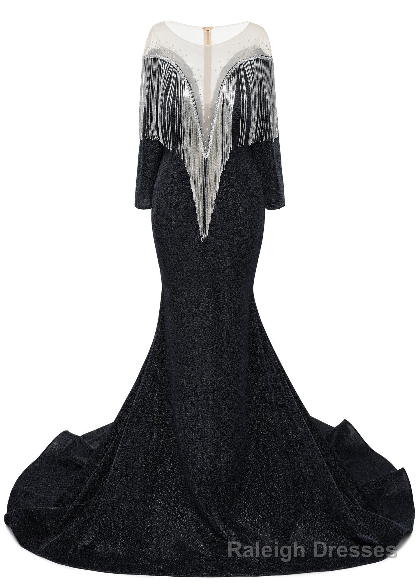 Deep V-neck Shiny Black Prom Dresses Long sleeves Mermaid Evening Party Dresses Main image