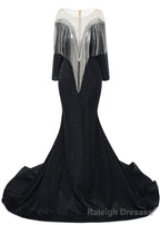 Deep V Neck Shiny Black Prom Dresses Long sleeves Mermaid Prom Prom Dresses