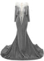 Deep V Neck Shiny Gray Prom Dresses Long sleeves Mermaid Prom Prom Dresses