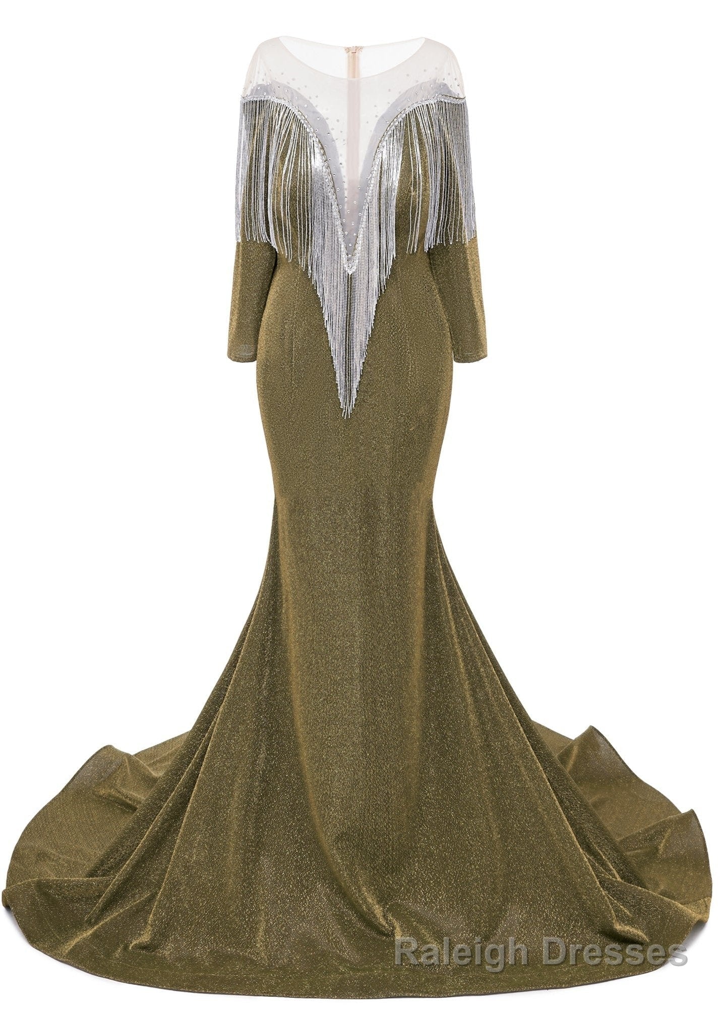 Deep V Neck Shiny Khaki Prom Dresses Long sleeves Mermaid Prom Prom Dresses Main image