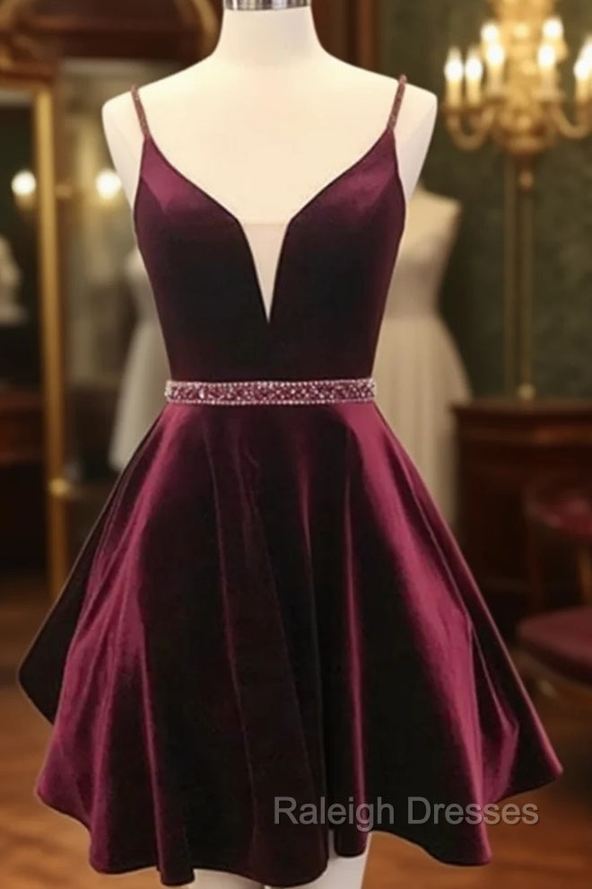 Deep V Neck Short Burgundy Prom Dresses, Deep V Neck Short Burgundy Formal Homecoming Dresses Main image