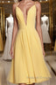 Deep V Neck Short Yellow Prom Dresses, Short Backless Formal Homecoming Dresses