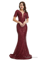 Deep V Neck sleeveless Sparkly Sequin Fishtail Prom Dresses
