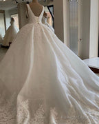 Deep V Neck Wedding Dress Ball Gown Lace Appliques