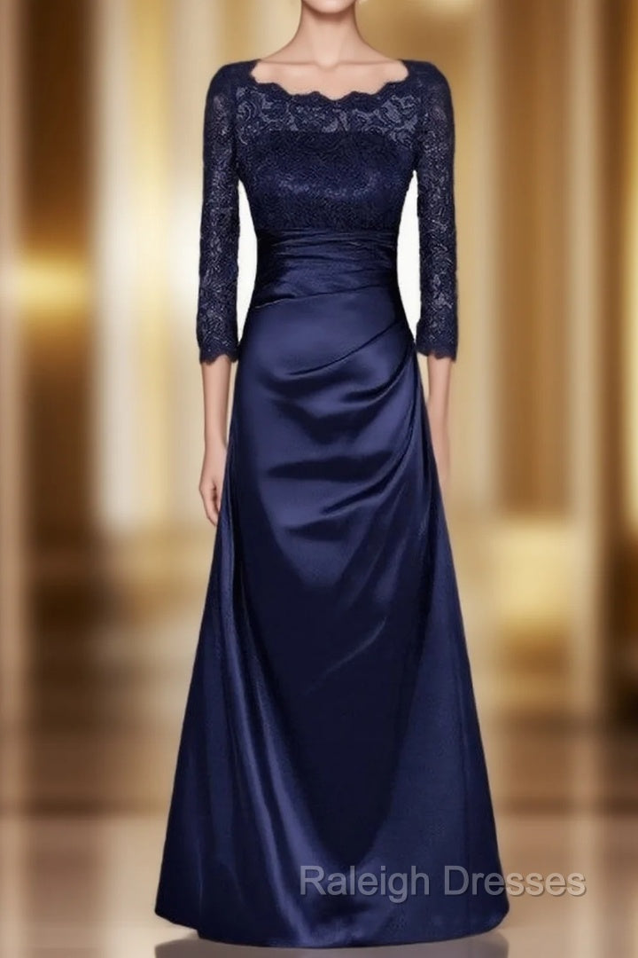 Delicate Bateau Neckline Floor-Length A-Line Lace Mother of the Bride Dress with Long Sleeve