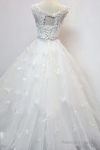 Delicate Scoop Cap Sleeves Floor-Lenth Wedding Dresses With Beading