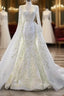 Demand Attention In White Mermaid Tulle Beading Long Sleeve Wedding Dress With Removable Train