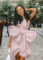 Design Pink Tube Top Bow Irregular 17Th Birthday Homecoming Dress