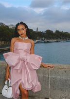 Design Pink Tube Top Bow Irregular 17Th Birthday Homecoming Dress