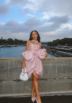 Design Pink Tube Top Bow Irregular 17Th Birthday Homecoming Dress